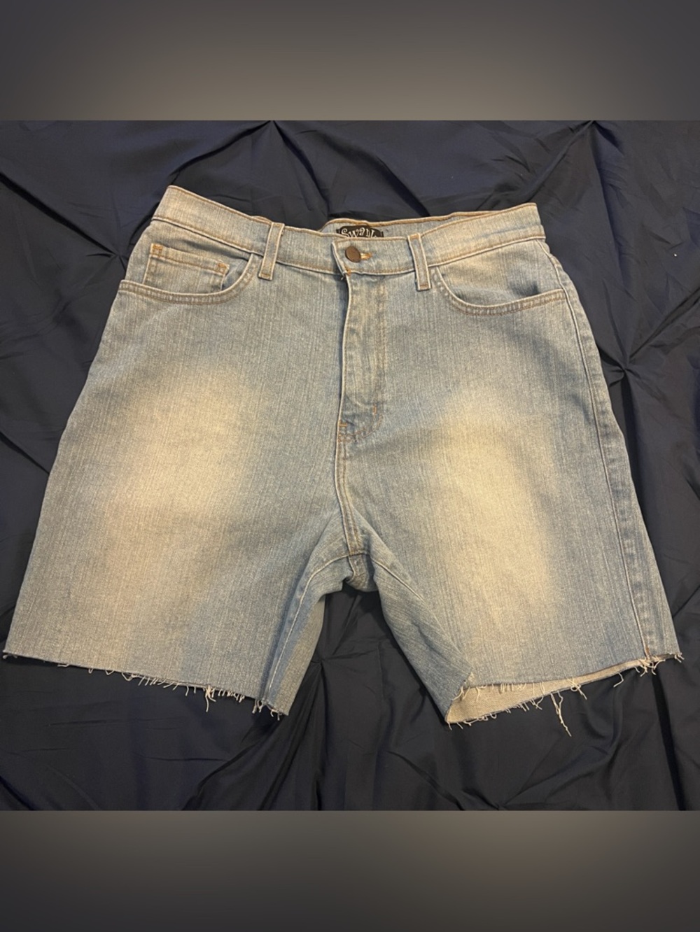 Classic Light Blue Denim Jean Shorts with Frayed Hem